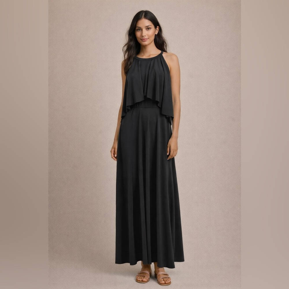 Koh Koh Size Medium Elegant Black Halter Sleeveless Maxi Dress